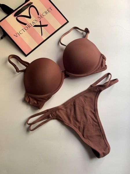 Бюстгальтер з подвійним пуш-ап PINK Victoria's Secret Wear Everywhere Super Push-Up Bra коричневий kbv-58d-eau фото
