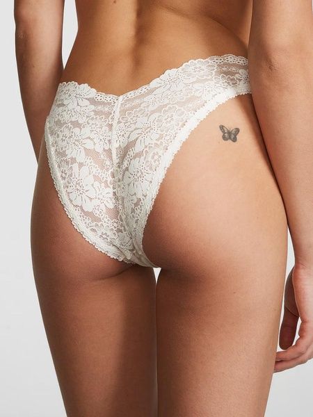 Трусики-бразилиана женские кружевные PINK Victoria's Secret Wink V-Front Brazilian Panty белые kbm-gc7-6oo фото