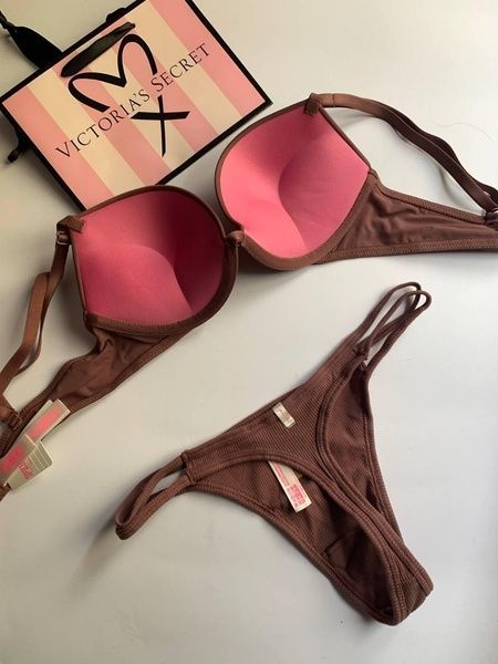 Бюстгальтер з подвійним пуш-ап PINK Victoria's Secret Wear Everywhere Super Push-Up Bra коричневий kbv-58d-eau фото