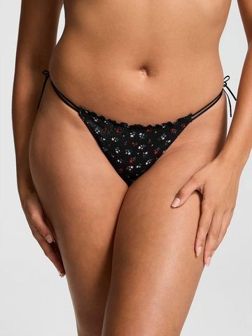 Трусики-стринги женские хлопковые PINK Victorias Secret Cotton Side-Tie V-String Panty черные oep-32p-7r8 фото