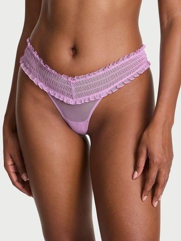 Трусики-стринги женские кружевные Victoria's Secret Smocked Mesh Thong Panty сиреневые wdf-83p-rln фото
