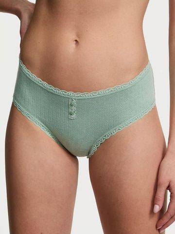 Трусики-чики женские хлопковые Victoria's Secret Cotton Pointelle Lace-Trim Cheeky Panty зеленые gvl-5w8-sqz фото