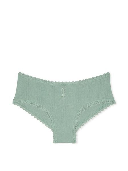 Трусики-чики женские хлопковые Victoria's Secret Cotton Pointelle Lace-Trim Cheeky Panty зеленые gvl-5w8-sqz фото