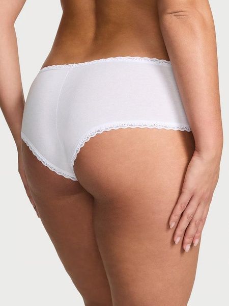 Трусики-чики жіночі бавовняні Victoria's Secret Cotton Lace-Waist Cheeky Panty білі axp-3wg-geo фото
