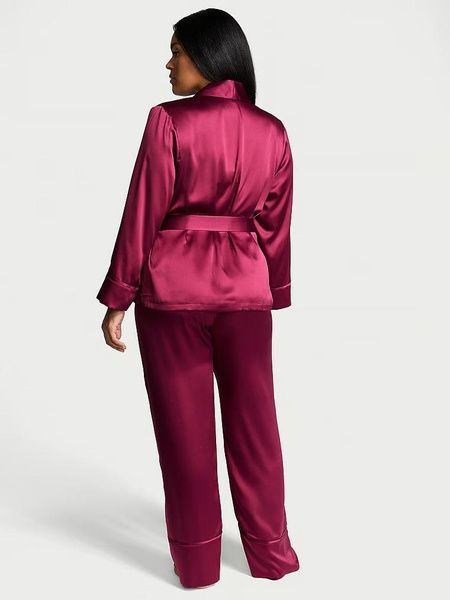 Пижама бордовая Victoria's Secret Dream Satin Wrap Top Long Pajama Set 4ki-wmh-2nk фото