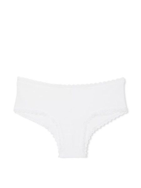 Трусики-чики жіночі бавовняні Victoria's Secret Cotton Lace-Waist Cheeky Panty білі axp-3wg-geo фото