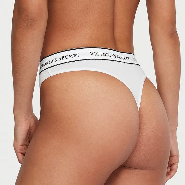 Трусики-стрінги з високою посадкою Victoria's Secret Logo Cotton High-Waist Thong Panty білі 5xs-iqq-5qs фото
