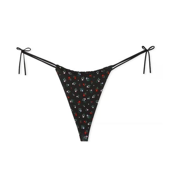 Трусики-стринги женские хлопковые PINK Victorias Secret Cotton Side-Tie V-String Panty черные oep-32p-7r8 фото