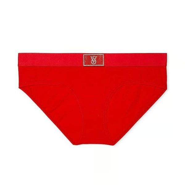 Трусики-хіпстер жіночі бавовняні VIctoria's Secret Logo Cotton Shine Patch Hiphugger Panty червоні vtz-bvi-odw фото