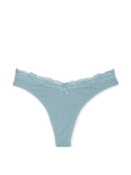 Трусики-стринги хлопковые Victoria's Secret Stretch Cotton High-Leg Scoop Thong Panty голубые dzk-kd4-8w2 фото