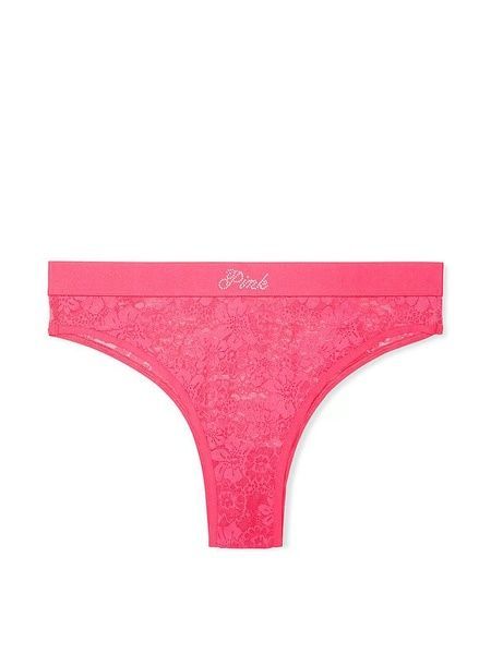 Трусики-бразилиана женские кружевные PINK Victoria's Secret Wink Logo High-Cut Brazilian Panty коралловые did-e09-0lb фото