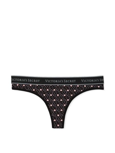 Трусики-стрінги жіночі бавовняні з логотипом Victoria's Secret Logo Cotton Thong Panty чорні c3e-lx4-wcx фото