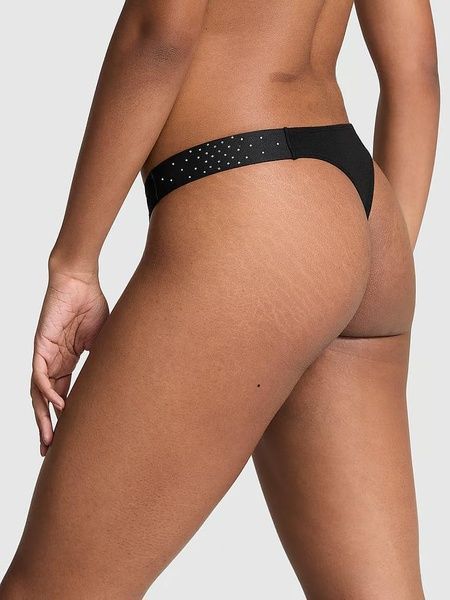 Трусики-стрінги жіночі бавовняні PINK Victoria's Secret Logo Cotton High-Leg Thong чорні xih-8mp-ere фото