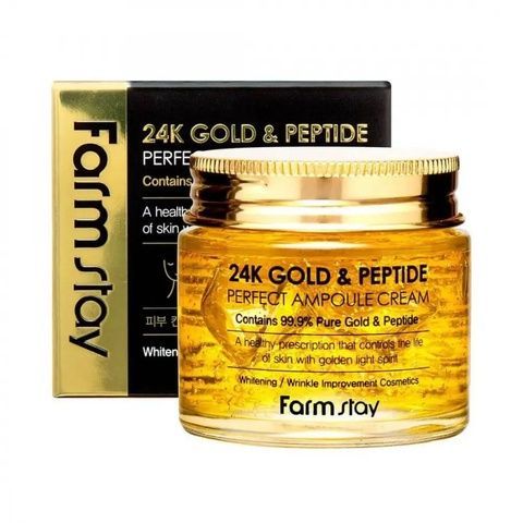 Антивозрастной крем с коллоидным золотом и пептидами FarmStay 24K Gold Peptide Perfect Ampoule Cream, 80 мл 9i3-i7i фото