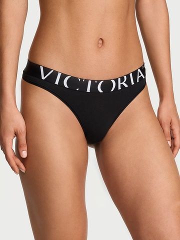 Трусики-стринги женские хлопковые с логотипом Victoria's Secret Exploded Logo Cotton Thong черные XL twf-nox-r7d фото