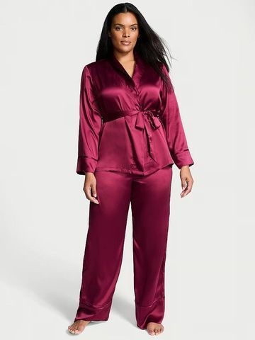 Пижама бордовая Victoria's Secret Dream Satin Wrap Top Long Pajama Set 4ki-wmh-2nk фото