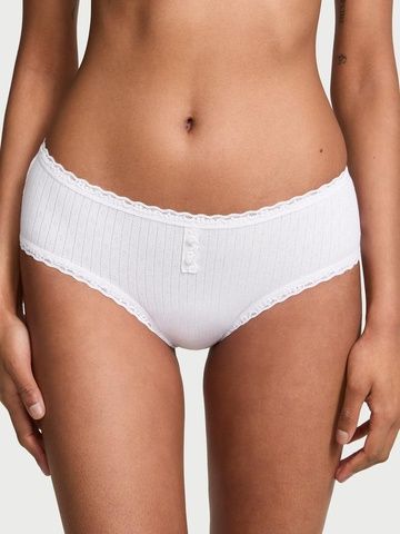 Трусики-чики женские хлопковые Victoria's Secret Cotton Pointelle Lace-Trim Cheeky Panty белые 99a-0at-06a фото