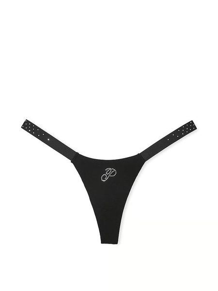 Трусики-стринги женские хлопковые PINK Victoria's Secret Logo Cotton Shine Micro Thong черные pkq-57u-iax фото