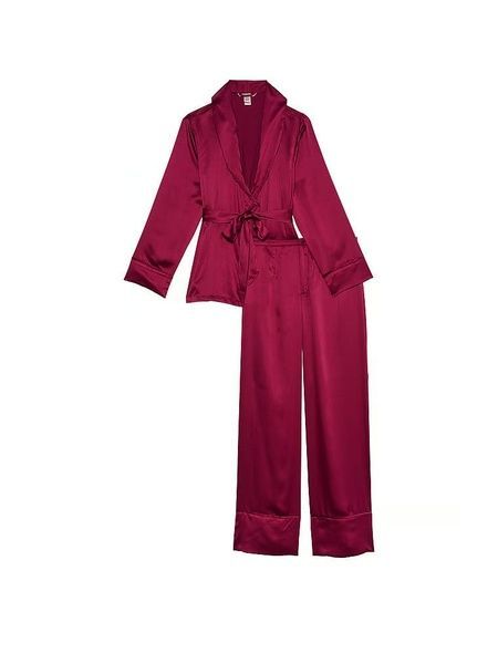 Пижама бордовая Victoria's Secret Dream Satin Wrap Top Long Pajama Set 4ki-wmh-2nk фото