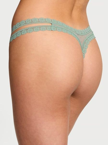 Трусики-стринги женские кружевные Victoria's Secret Daisy Lace Thong Panty зеленые oge-u07-w53 фото