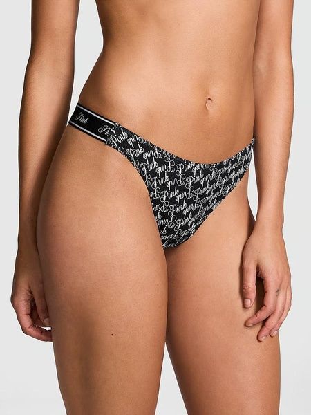 Трусики-стринги женские эластичные PINK Victoria's Secret Logo Cotton High-Leg Thong черные eqk-ceq-a9k фото