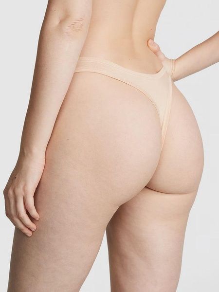 Трусики-стринги женские хлопковые PINK Victoria's Secret Logo Cotton High-Leg Thong бежевые vip-n8i-f8l фото