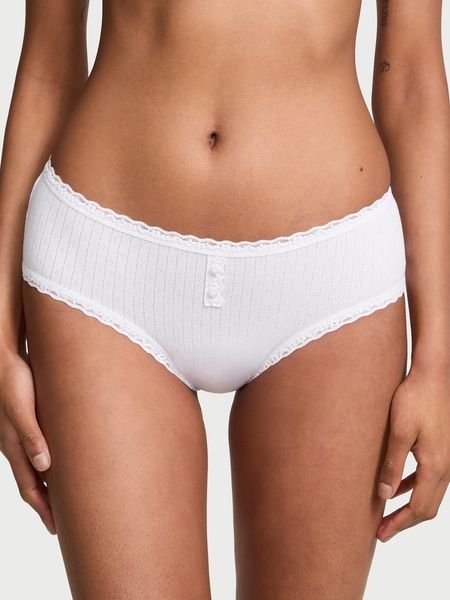 Трусики-чіки жіночі бавовняі Victoria's Secret Cotton Pointelle Lace-Trim Cheeky Panty білі 99a-0at-06a фото