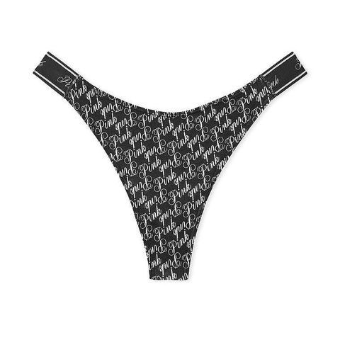 Трусики-стринги женские эластичные PINK Victoria's Secret Logo Cotton High-Leg Thong черные eqk-ceq-a9k фото