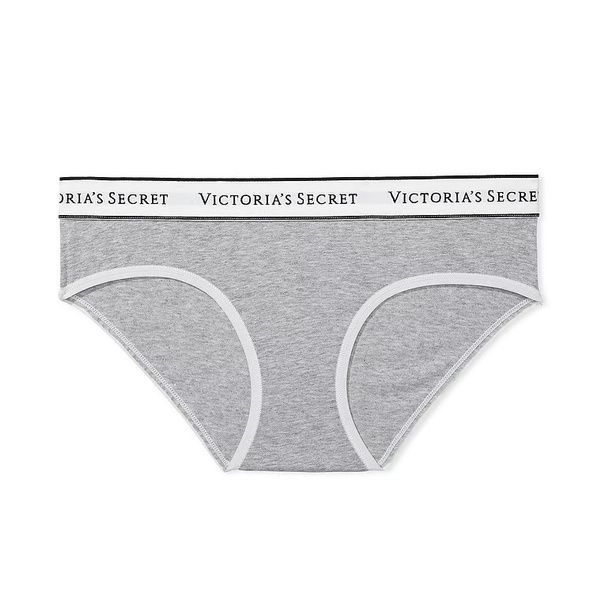 Трусики-хипстер женские Victoria's Secret Logo Cotton Lace-Waist Hiphugger Panty серые 4hg-box-g7g фото