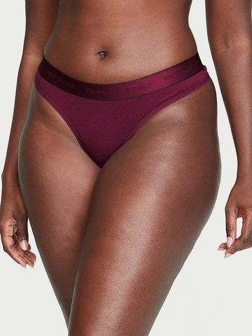 Трусики-стринги женские хлопковые Victoria's Secret Logo Cotton Thong Panty бордовые tel-9hr-ak7 фото