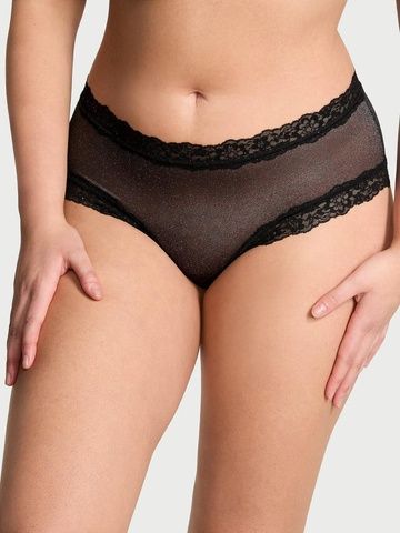 Трусики-чики женские кружевные Victoria's Secret Sequin Posey Mesh Cheeky Panty черные y0u-owc-26f фото