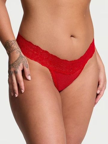Трусики-стринги женские Victoria's Secret Sequin Posey Mesh Thong Panty красные i7a-b8f-908 фото