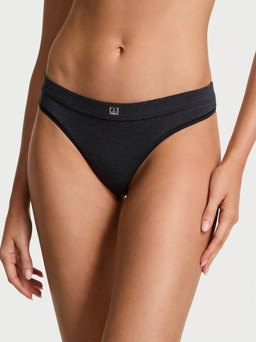 Трусики-стринги женские хлопковые с логотипом Victoria's Secret Logo Cotton Thong Panty черные f2o-38w-i4u фото