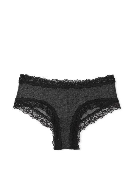 Трусики-чіки жіночі мереживні Victoria's Secret Sequin Posey Mesh Cheeky Panty чорні y0u-owc-26f фото