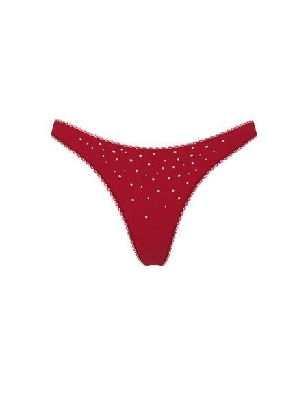 Трусики-стринги женские хлопковые Victoria's Secret Stretch Cotton Sparkle High-Leg Scoop Thong Panty бордовые  d0m-875-znr фото