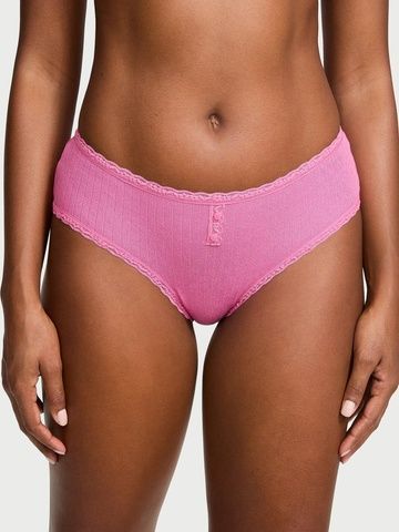 Трусики-чики женские хлопковые Victoria's Secret Cotton Pointelle Lace-Trim Cheeky Panty розовые pt0-hy3-wk5 фото