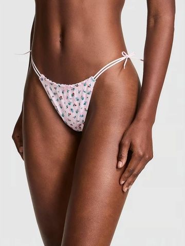 Трусики-стринги женские хлопковые PINK Victorias Secret Cotton Side-Tie V-String Panty белые zzl-q9o-7kz фото