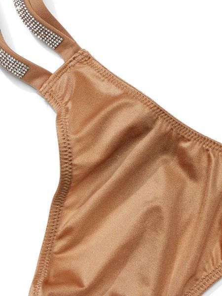 Трусики-стрінги жіночі люксові зі стразами Victoria's Secret Double Shine Strap Smooth Thong Panty бежеві lj2-mo7-u5l фото