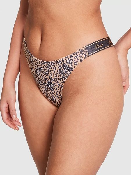 Трусики-стринги женские хлопковые PINK Victoria's Secret Logo Cotton High-Leg Thong леопардовые ezy-al9-aw2 фото