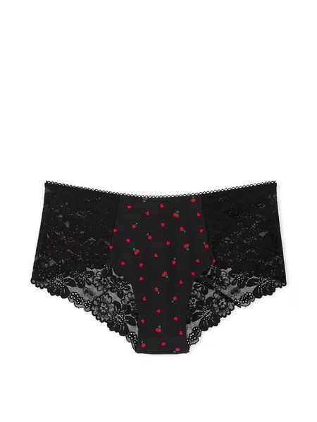 Трусики-чики женские бесшовные с кружевом PINK Victoria's Secret No-Show Cheeky черные opp-a02-plv фото