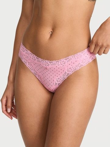 Трусики-стринги бавовняні Victoria's Secret Cotton Lace-Waist Thong Panty рожеві nhq-2vm-ls4 фото