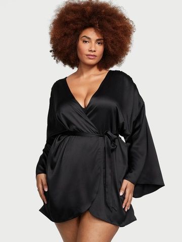 Халат сатиновый черный Victoria's Secret Satin Short Robe m0t-xcm-sb2 фото