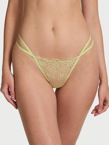 Трусики-стринги кружевные с двойными резинками Victoria's Secret Eyelet Mesh Strappy String Thong зеленые hfm-pc5-2vn фото
