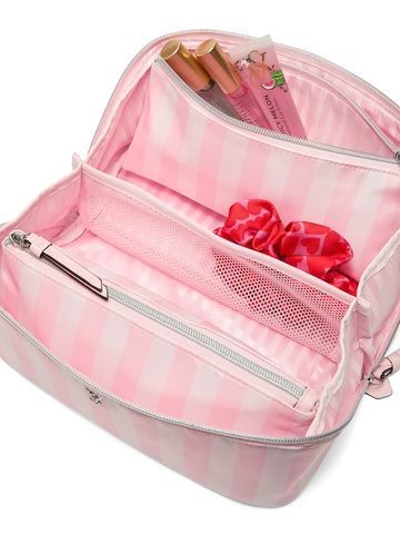 Косметичка розовая в полоску Victoria's Secret 3-Piece Makeup Bag 27003006 фото