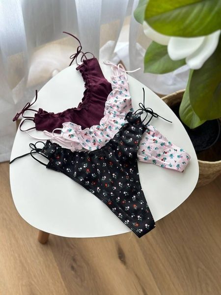 Трусики-стринги женские хлопковые PINK Victorias Secret Cotton Side-Tie V-String Panty бордовые wg3-tde-5dx фото