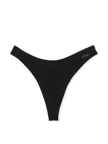 Трусики-стринги женские хлопковые PINK Victoria's Secret Logo Cotton High-Leg Thong черные sdk-top-rqq фото
