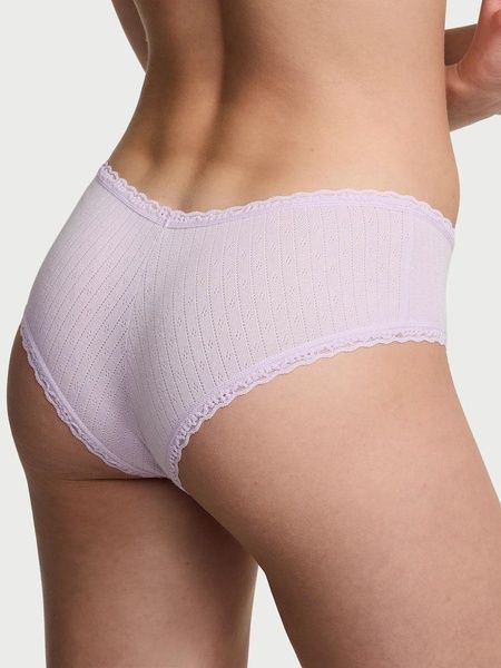 Трусики-чики женские хлопковые Victoria's Secret Cotton Pointelle Lace-Trim Cheeky Panty сиреневые 3v7-3pb-2ro фото