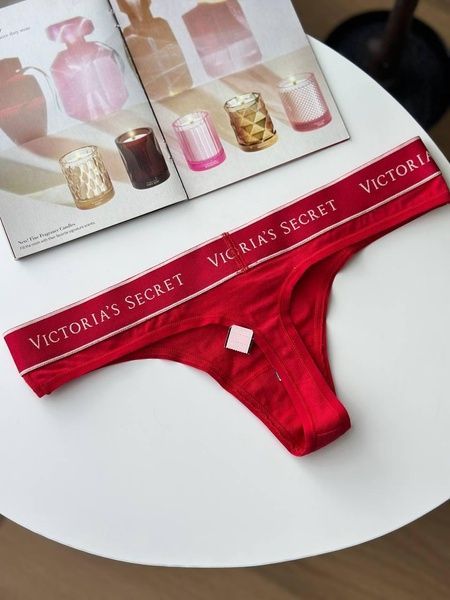 Трусики-стринги женские хлопковые Victoria's Secret Logo Cotton Thong Panty красные sj6-vxl-259 фото