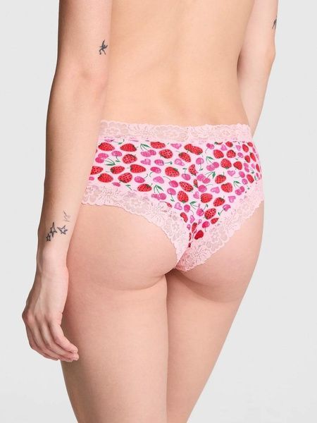 Трусики-чіки жіночі бавовняні з мереживом PINK Victoria's Secret Wink Lace-Trim Cheeky Panty рожеві 9se-2ef-hyb фото