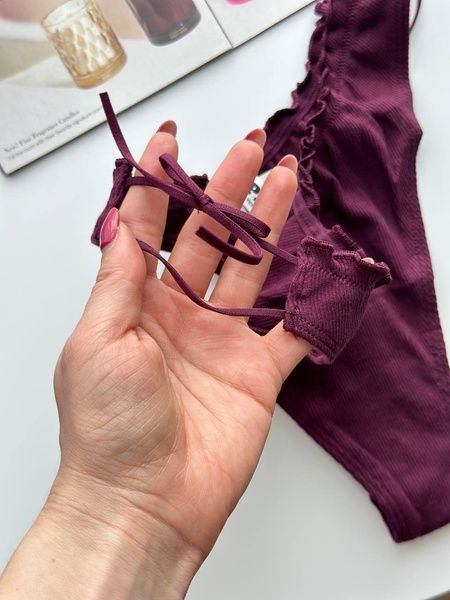 Трусики-стринги женские хлопковые PINK Victorias Secret Cotton Side-Tie V-String Panty бордовые wg3-tde-5dx фото